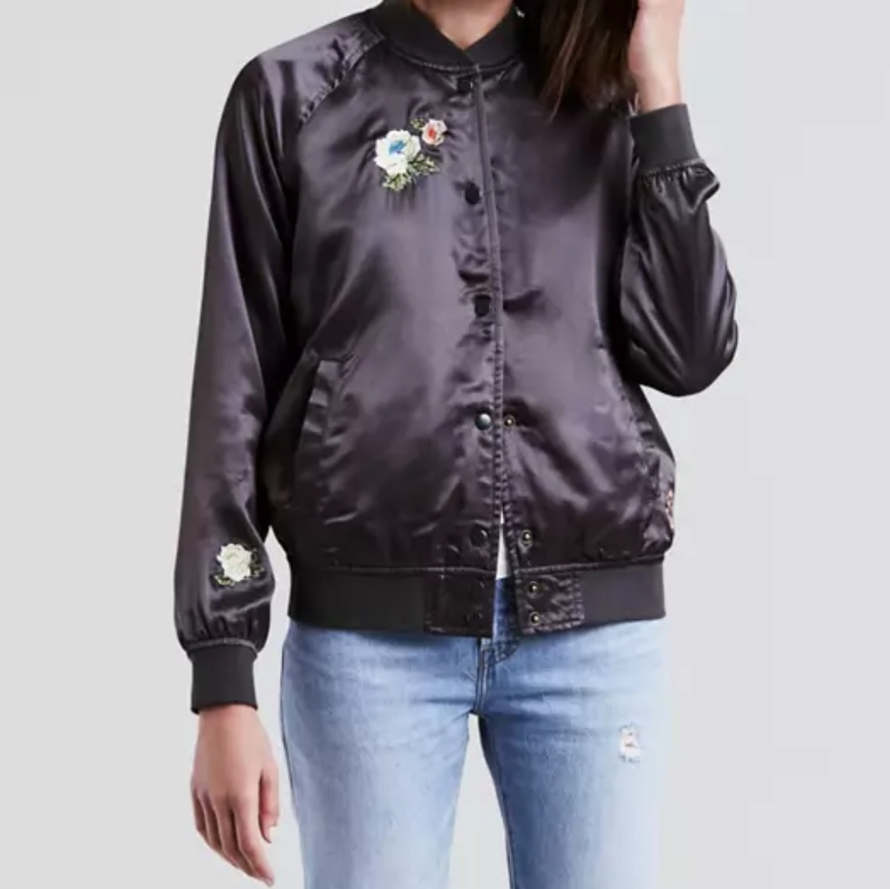 Levi's Black Bomber Jacket with Floral Embroidery